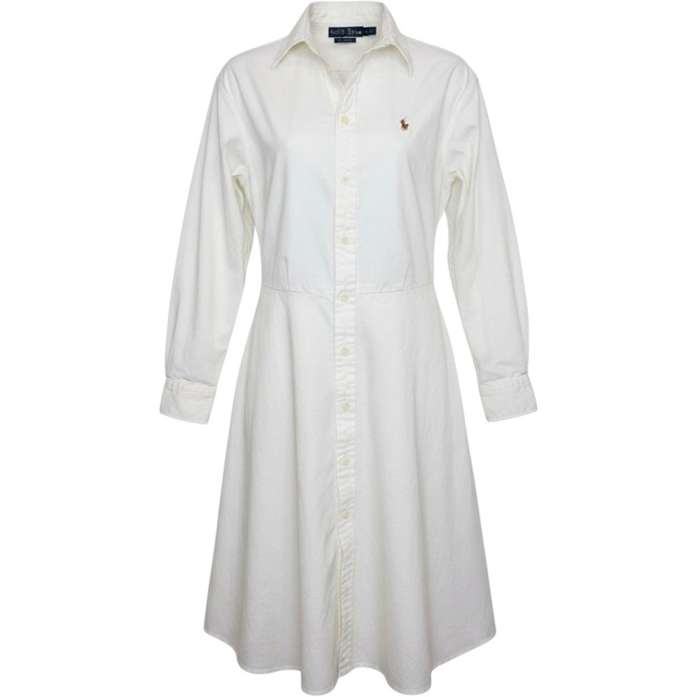 Polo Ralph Lauren white Cotton Button Midi Dress Sz 4 Equestrian Quiet Luxury
